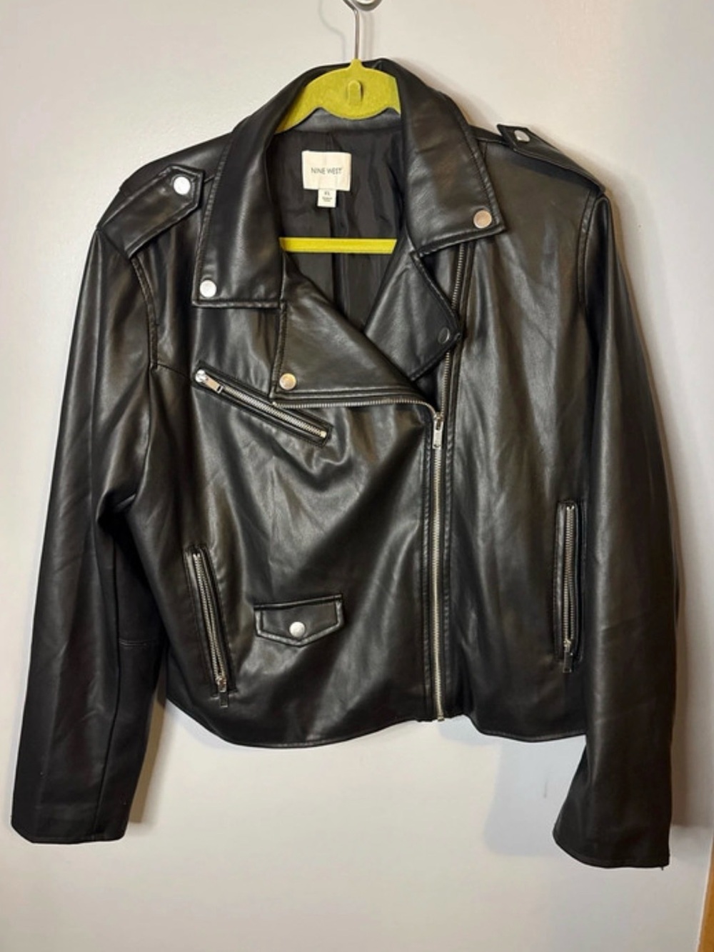 Nine West Black Faux Leather Biker Jacket with Zippers